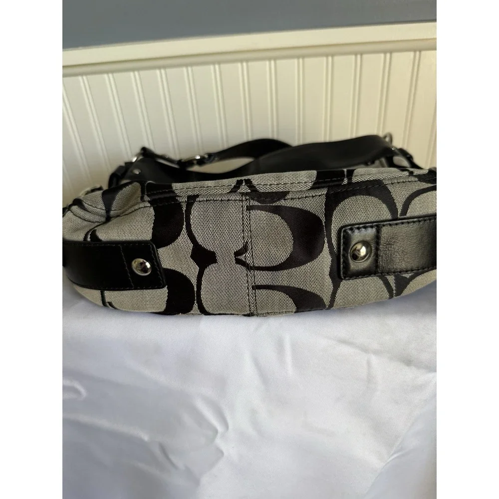 Coach Zoe Hobo Shoulder Bag Purse Black Signature C Canvas Handbag